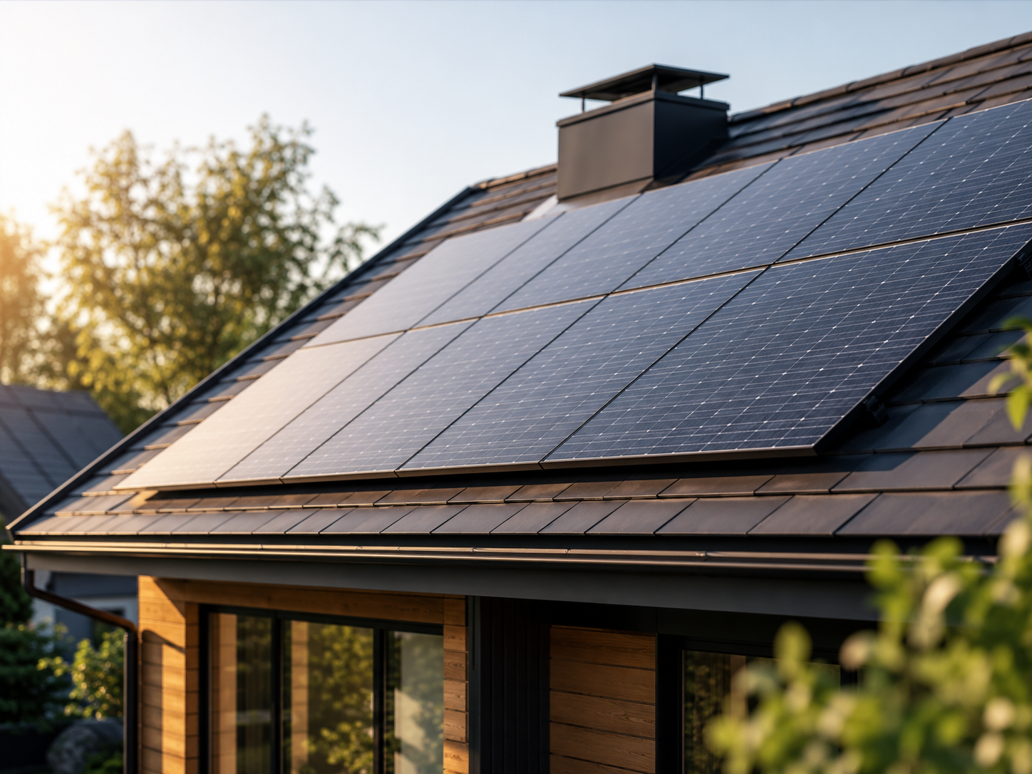Panneaux solaires installés sur le toit d'une maison résidentielle